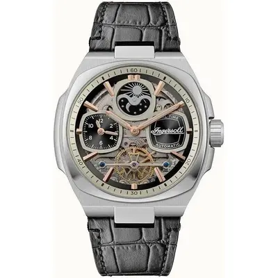 Ingersoll The Spirit Moon Phase Leather Strap Black Skeleton Dial Automatic I15801 Men's Watch