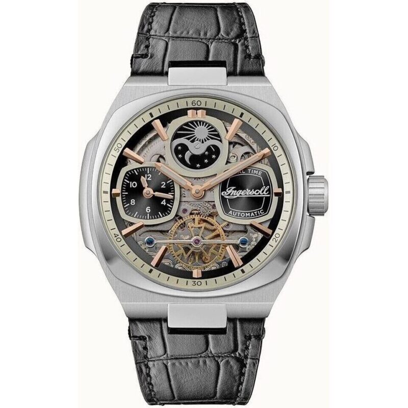 Ingersoll The Spirit Moon Phase Leather Strap Black Skeleton Dial Automatic I15801 Men's Watch Ingersoll The Spirit Moon Phase Leather Strap Black Skeleton Dial Automatic I15801 Men's Watch