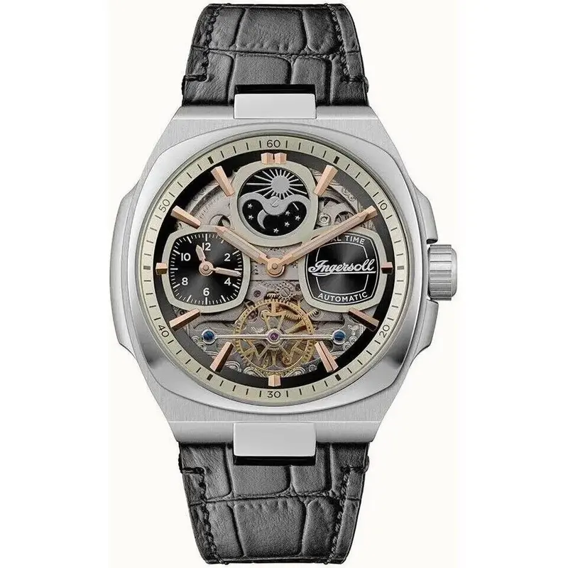 Ingersoll The Spirit Moon Phase Leather Strap Black Skeleton Dial Automatic I15801 Men's Watch