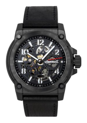 Ingersoll The Anvil Leather Strap Black Skeleton Dial Automatic I16602 Men's Watch