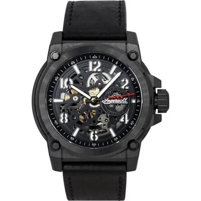 Ingersoll The Anvil Leather Strap Black Skeleton Dial Automatic I16602 Men's Watch