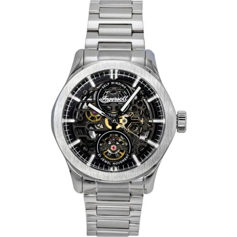 Ingersoll The Bronc Stainless Steel Black Skeleton Dial Automatic I16701 Men's Watch