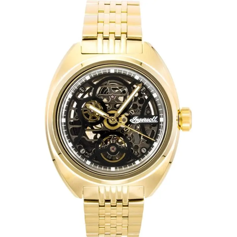 Ingersoll The Wrangler Gold Tone Stainless Steel Black Skeleton Dial Automatic I16902 Men's Watch