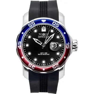 Invicta Pro Diver Silicone Strap Black Dial Pepsi Bezel Quartz 45735 200M Men's Watch