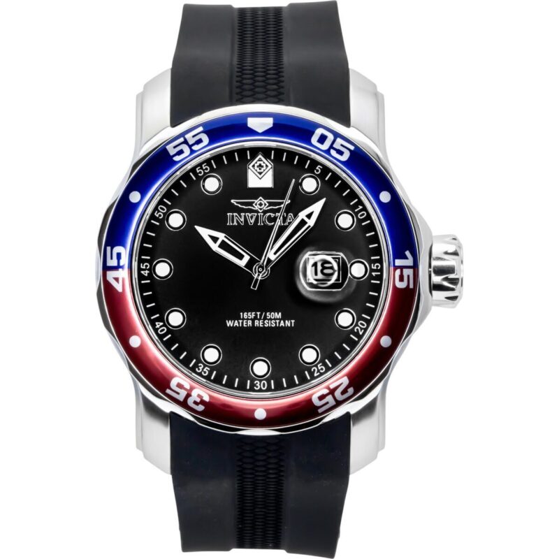 Invicta Pro Diver Silicone Strap Black Dial Pepsi Bezel Quartz 45735 200M Men's Watch