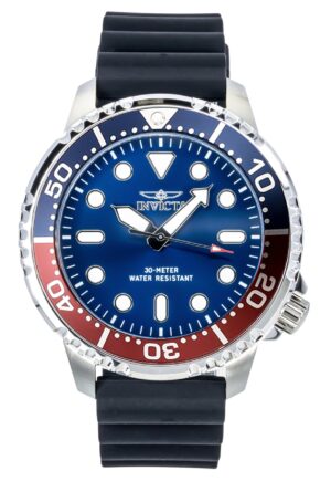 Invicta Pro Diver Silicone Strap Blue Dial Pepsi Bezel Quartz 47222 Men's Watch