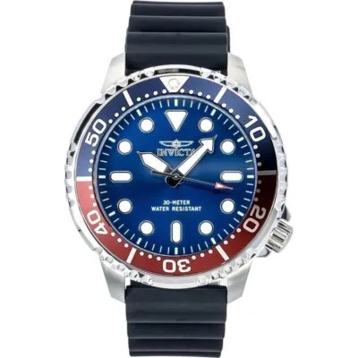 Invicta Pro Diver Silicone Strap Blue Dial Pepsi Bezel Quartz 47222 Men's Watch
