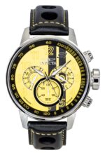 Invicta S1 Rally Chronograph GMT Leather Strap Yellow and Black Dial Quartz 48616 100M Men's Watch