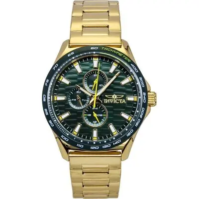 Invicta Racing Gold Tone Stainless Steel Green Dial Quartz 48870 Men's Watch