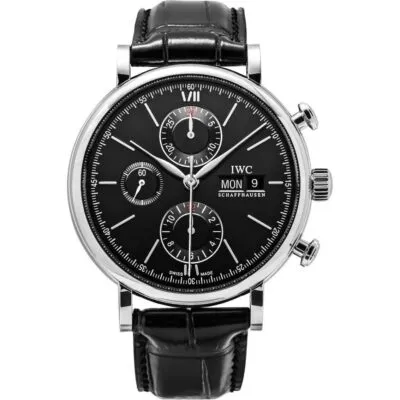 IWC Portofino Chronograph Leather Strap Black Dial Automatic IW391029 Men's Watch