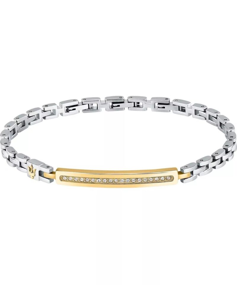 Maserati Iconic Two Tone Steel Bracelet With Crystals JM224AVD42 For Men