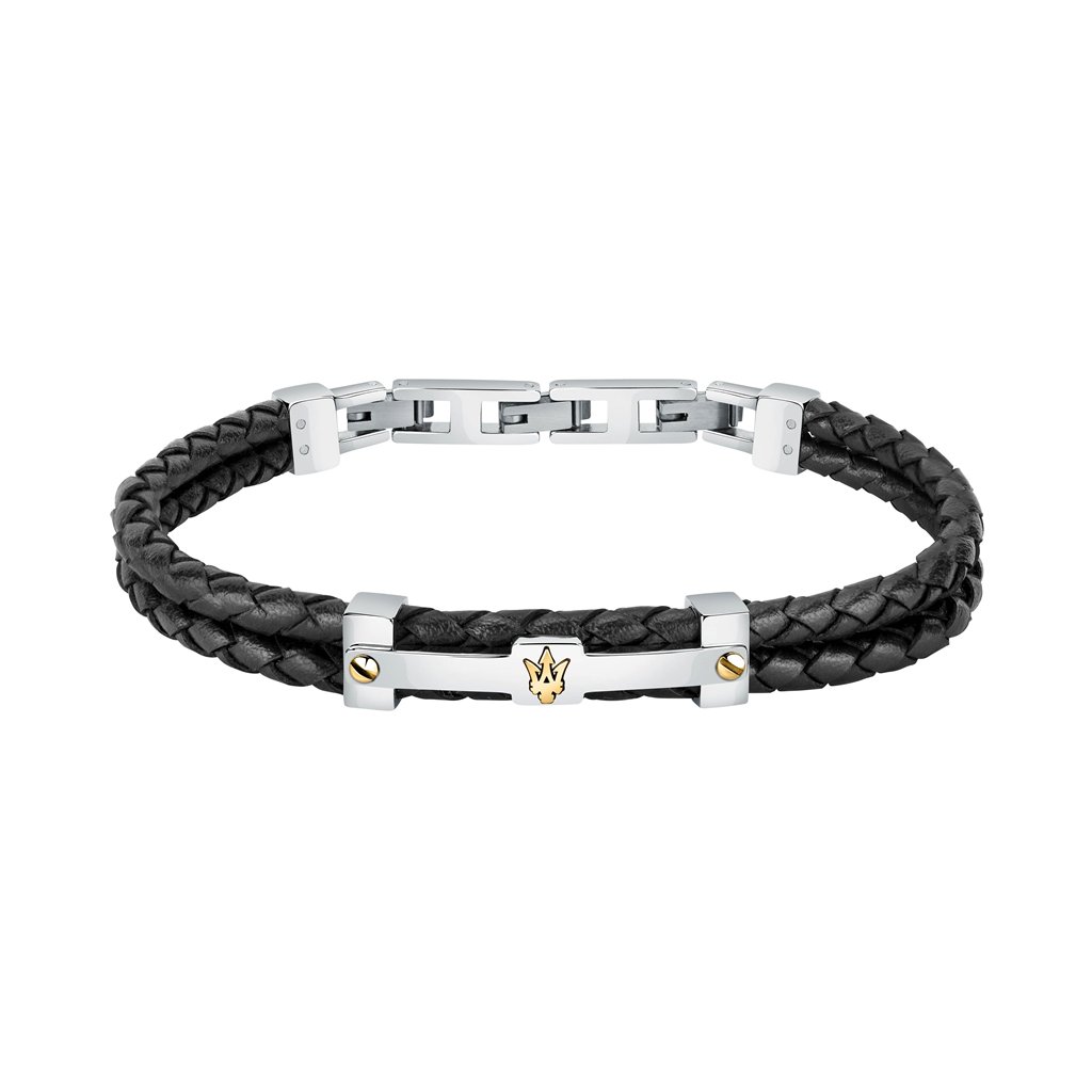 JM422AVE11 Maserati Jewels Black Leather And Stainless Steel JM422AVE11 Bracelet For Men