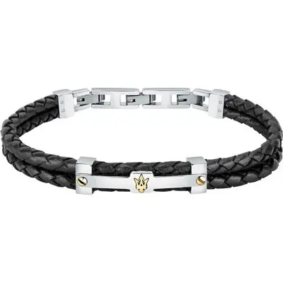Maserati Jewels Black Leather And Stainless Steel JM422AVE11 Bracelet For Men