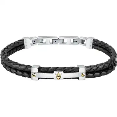 Maserati Jewels Black Leather And Stainless Steel JM422AVE11 Bracelet For Men