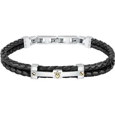 Maserati Jewels Black Leather And Stainless Steel JM422AVE11 Bracelet For Men