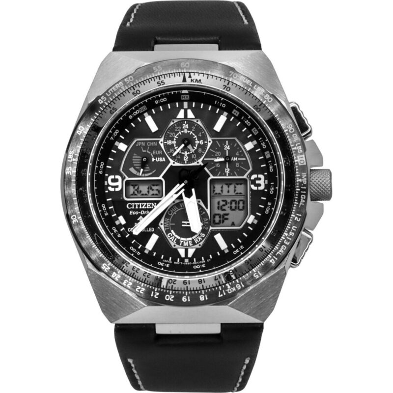 Citizen Promaster Skyhawk A-T Leather Strap Black Dial Eco-Drive Diver's JY8149-05E 200M Men's Watch