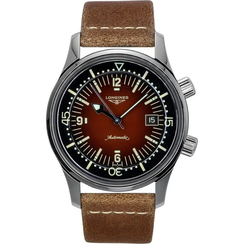 Longines Legend Diver Leather Strap Brown Dial Automatic L3.774.4.60.2 300M Men's Watch