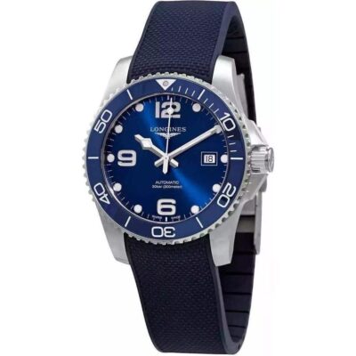 Longines Hydroconquest Rubber Strap Sunray Blue Dial Automatic Diver's L3.781.4.96.9 300M Men's Watch
