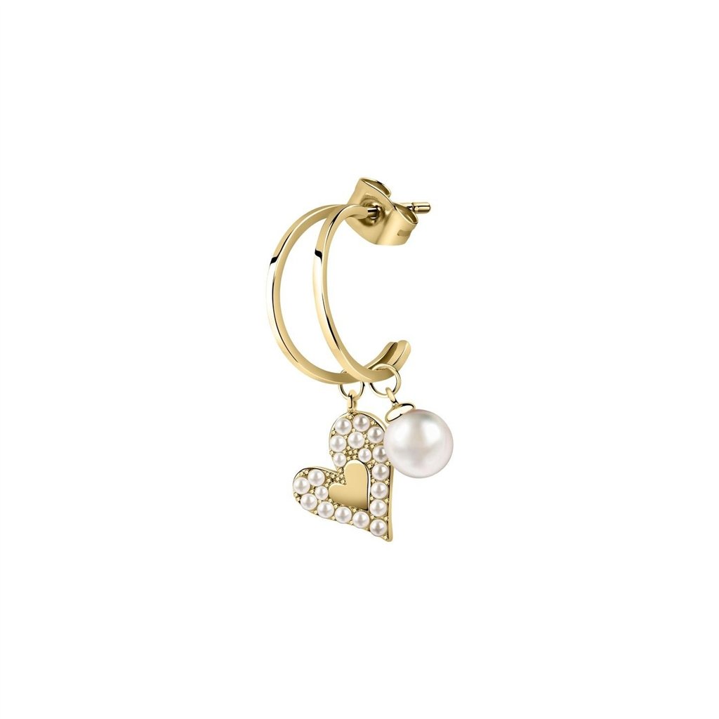La Petite Story Single Gold Tone Steel Earrings With Synthetic Pearls And Clear Crystal LPS02AQM38 For Women
