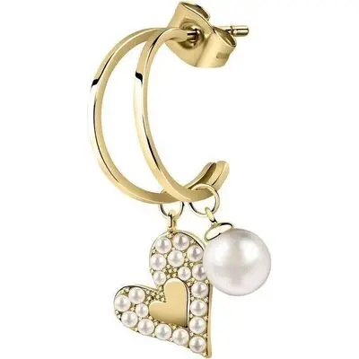La Petite Story Single Gold Tone Steel Earrings With Synthetic Pearls And Clear Crystal LPS02AQM38 For Women