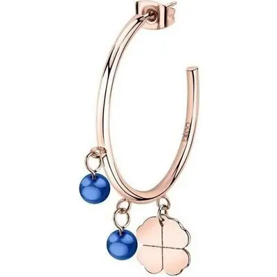 La Petite Story Single Rose Gold Steel 4 Leaf Clover Earrings With Blue Beads LPS02AQM43 For Women
