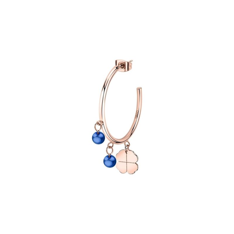 La Petite Story Single Rose Gold Steel 4 Leaf Clover Earrings With Blue Beads LPS02AQM43 For Women
