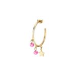 La Petite Story Single Gold Tone Steel Star Earrings With Fuchsia Beads LPS02AQM44 For Women