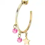 La Petite Story Single Gold Tone Steel Star Earrings With Fuchsia Beads LPS02AQM44 For Women