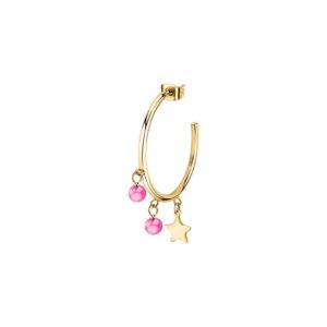 La Petite Story Single Gold Tone Steel Star Earrings With Fuchsia Beads LPS02AQM44 For Women