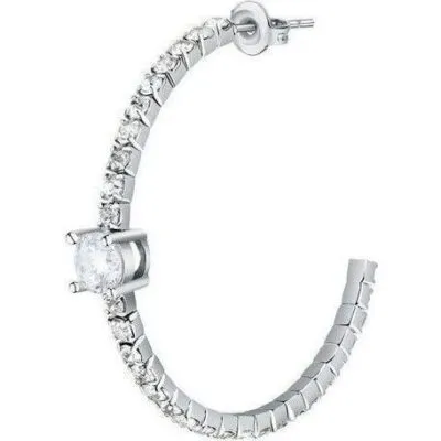 La Petite Story Single Brass C Hoop Earrings With Clear Cubic Zirconia And Clear Crystals LPS02AQM56 For Women