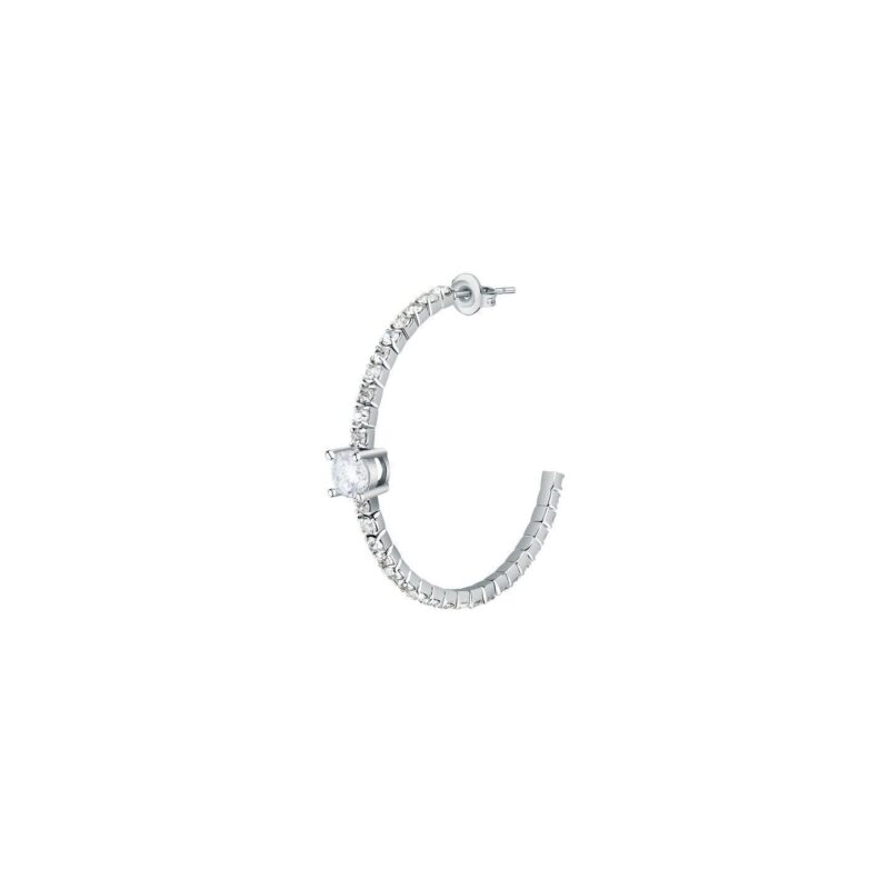 La Petite Story Single Brass C Hoop Earrings With Clear Cubic Zirconia And Clear Crystals LPS02AQM56 For Women