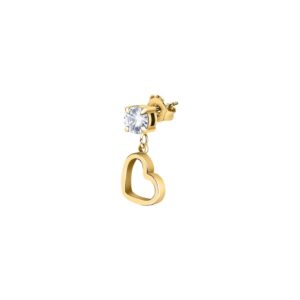 La Petite Story Single Gold Tone Steel Heart Earrings With Clear Zircons LPS02AQM57 For Women