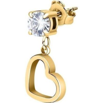 La Petite Story Single Gold Tone Steel Heart Earrings With Clear Zircons LPS02AQM57 For Women