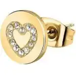 La Petite Story Single Gold Tone Steel Earrings With Heart Clear Crystals LPS02AQM61 For Women