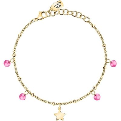 La Petite Story Gold Tone Steel Bracelet With Pink Zircon LPS05ARR84 For Women