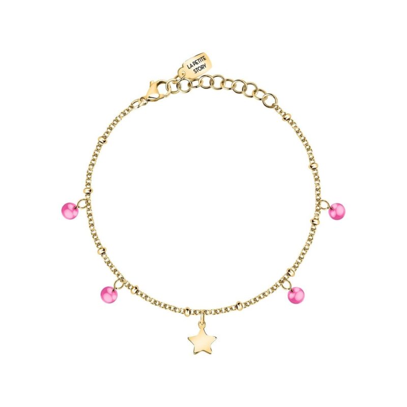 La Petite Story Gold Tone Steel Bracelet With Pink Zircon LPS05ARR84 For Women