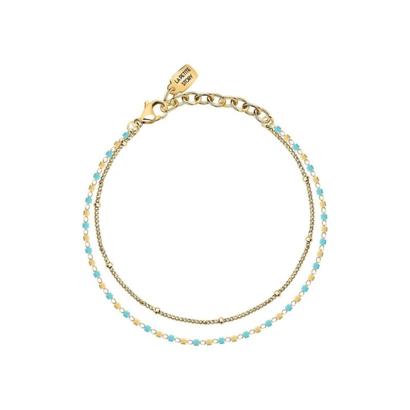 La Petite Story Gold Tone Steel Bracelet With Blue And Gold Beads LPS05ARR96 For Women La Petite Story Gold Tone Steel Bracelet With Blue And Gold Beads LPS05ARR96 For Women