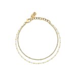 La Petite Story Gold Tone Steel Bracelet With White And Gold Beads LPS05ARR97 For Women
