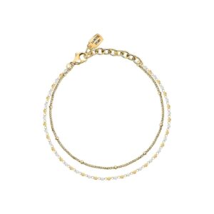La Petite Story Gold Tone Steel Bracelet With White And Gold Beads LPS05ARR97 For Women