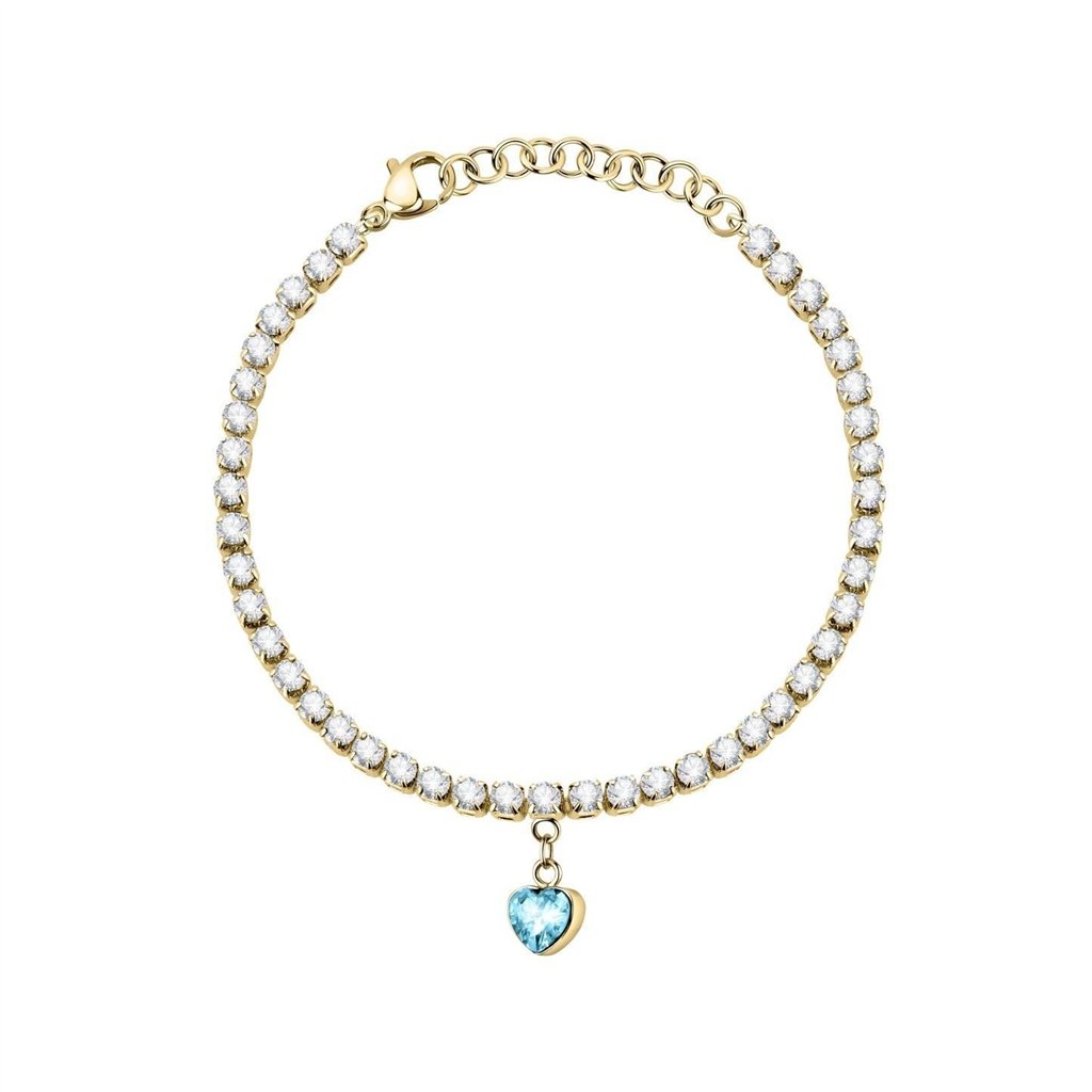 La Petite Story Gold Tone Steel Love Bracelet With Aqua And Clear Crystals LPS05ASD29 For Women