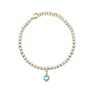 La Petite Story Gold Tone Steel Love Bracelet With Aqua And Clear Crystals LPS05ASD29 For Women