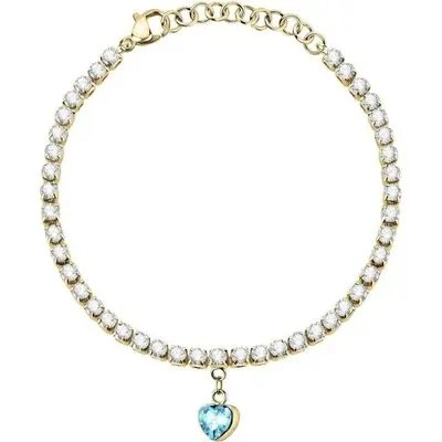 La Petite Story Gold Tone Steel Love Bracelet With Aqua And Clear Crystals LPS05ASD29 For Women
