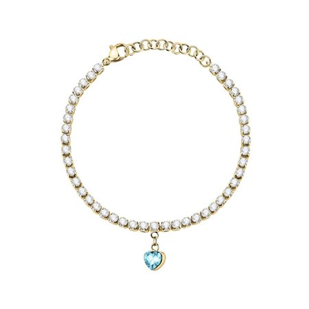 La Petite Story Gold Tone Steel Love Bracelet With Aqua And Clear Crystals LPS05ASD29 For Women