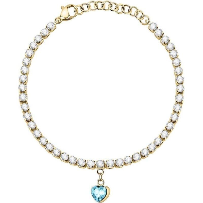 LPS05ASD29 La Petite Story Gold Tone Steel Love Bracelet With Aqua And Clear Crystals LPS05ASD29 For Women
