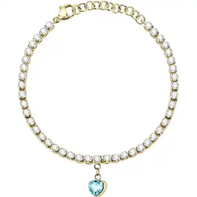 La Petite Story Gold Tone Steel Love Bracelet With Aqua And Clear Crystals LPS05ASD29 For Women