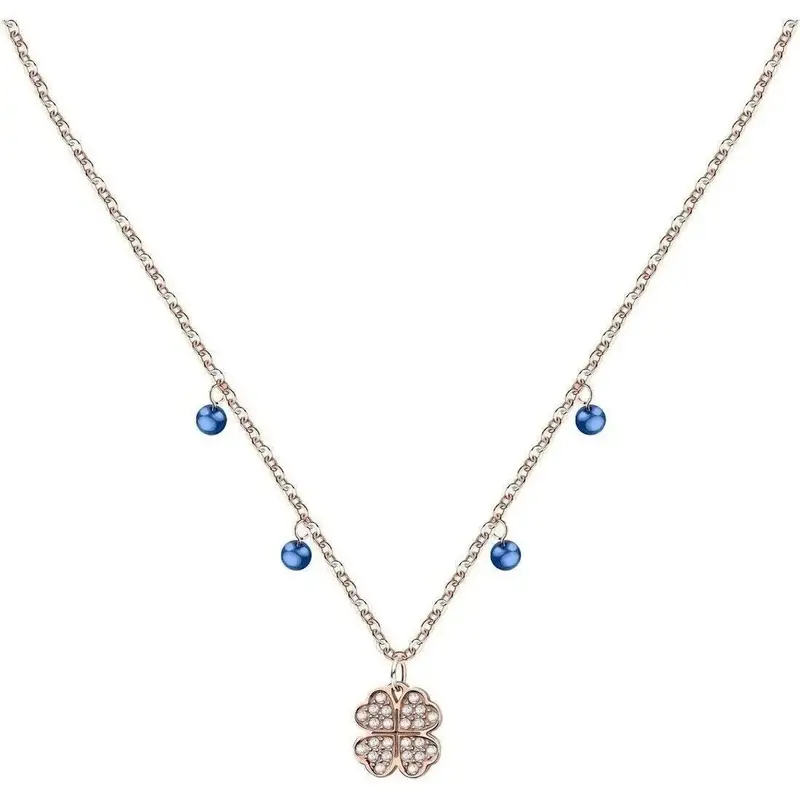 La Petite Story Rose Gold Steel Necklace With Clear And Blue Crystal LPS10ARR05 For Women