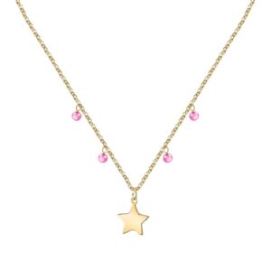 La Petite Story Gold Tone Steel Necklace With Fuchsia Zircon LPS10ARR06 For Women