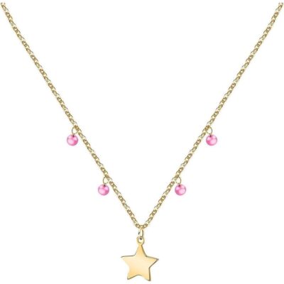La Petite Story Gold Tone Steel Necklace With Fuchsia Zircon LPS10ARR06 For Women
