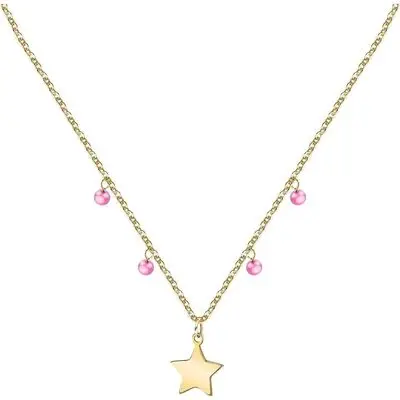 La Petite Story Gold Tone Steel Necklace With Fuchsia Zircon LPS10ARR06 For Women