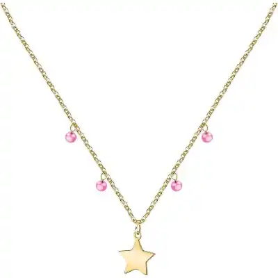 La Petite Story Gold Tone Steel Necklace With Fuchsia Zircon LPS10ARR06 For Women